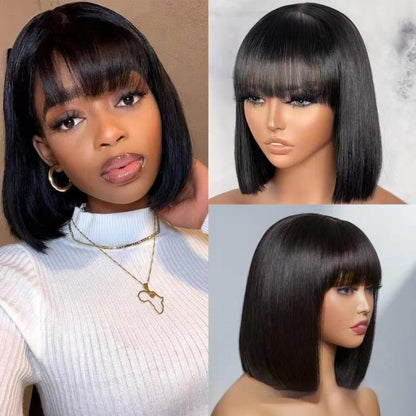 Regal™ Hair Wig Bob With Bangs Realistic Look Lace Split Top Black