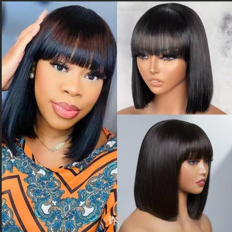 Regal™ Hair Wig Bob With Bangs Realistic Look Lace Split Top Black
